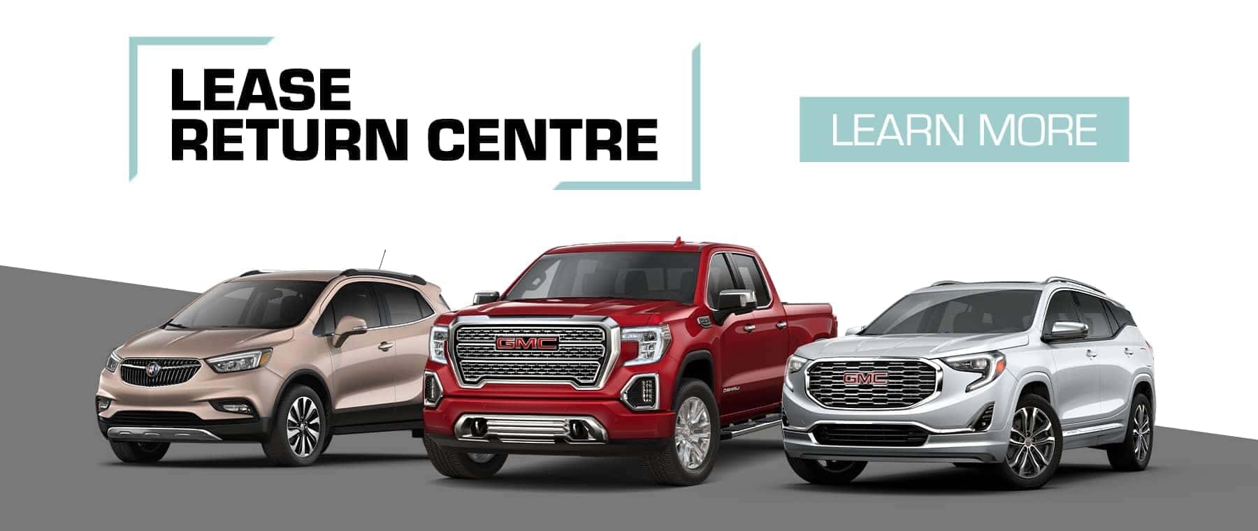 Lease return center featuring Buick and GMC vehicles with a "Learn More" button.
