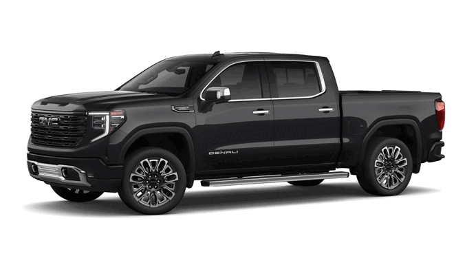 Black GMC Denali pickup truck, side view, highlighting its design and features.