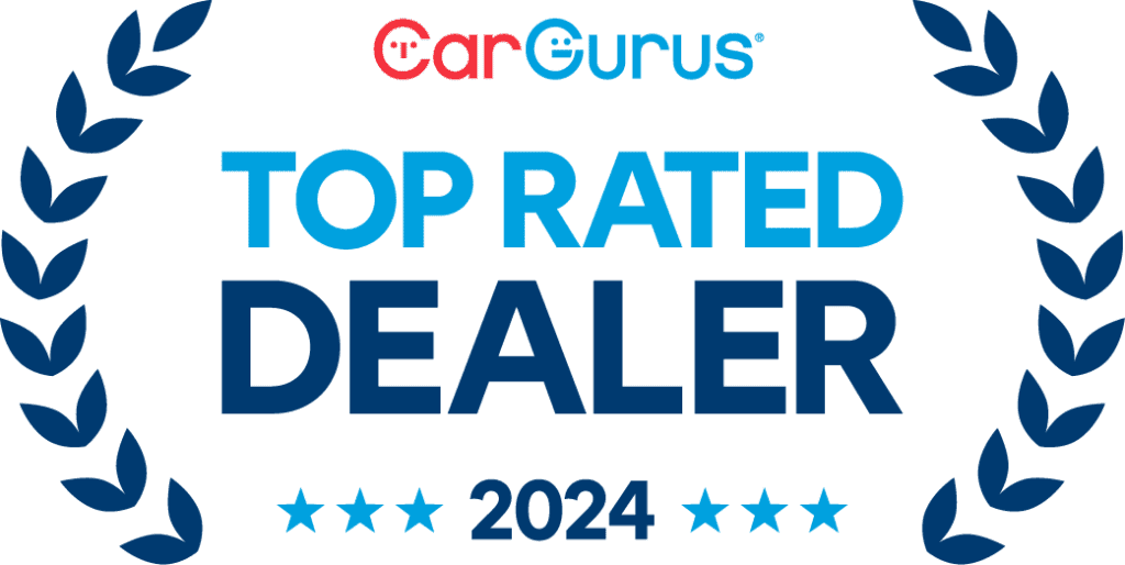 CarGurus 2024 Top Rated Dealer badge with laurel wreath design and star ratings.