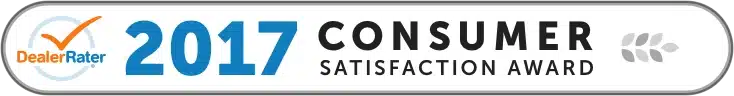 DealerRater 2017 Consumer Satisfaction Award logo, featuring a checkmark and leaf emblem.