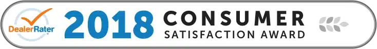 DealerRater 2018 Consumer Satisfaction Award badge with checkmark and leaf emblem.