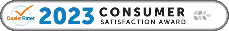 2023 DealerRater Consumer Satisfaction Award badge featuring a checkmark and laurel graphics.