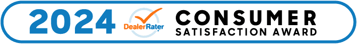 "2024 DealerRater Consumer Satisfaction Award badge, featuring blue and orange colors."