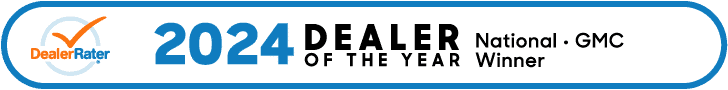 "2024 Dealer of the Year award badge for National GMC winner by DealerRater."