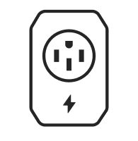 Illustration of a power outlet with a lightning bolt symbol, indicating electricity or charging.