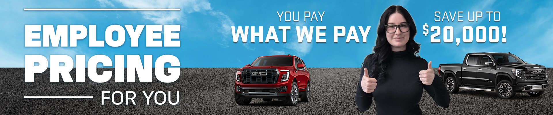 GMC and Chevrolet promotion banner offering up to $25,000 towards a new vehicle by January 2026.